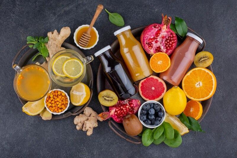 Flat Lay Immunity Boosting Foods With Citrus Ginger