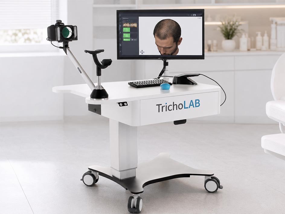 TrichoLAB hair analysis system used for scalp imaging and treatment monitoring.